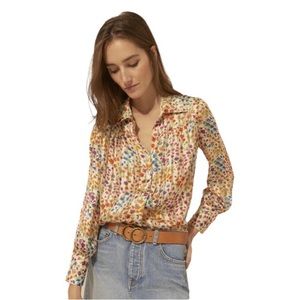 BA&SH Rive Floral Striped Blouse - Like New, Multicolored Flowers, Blanc, Size 8